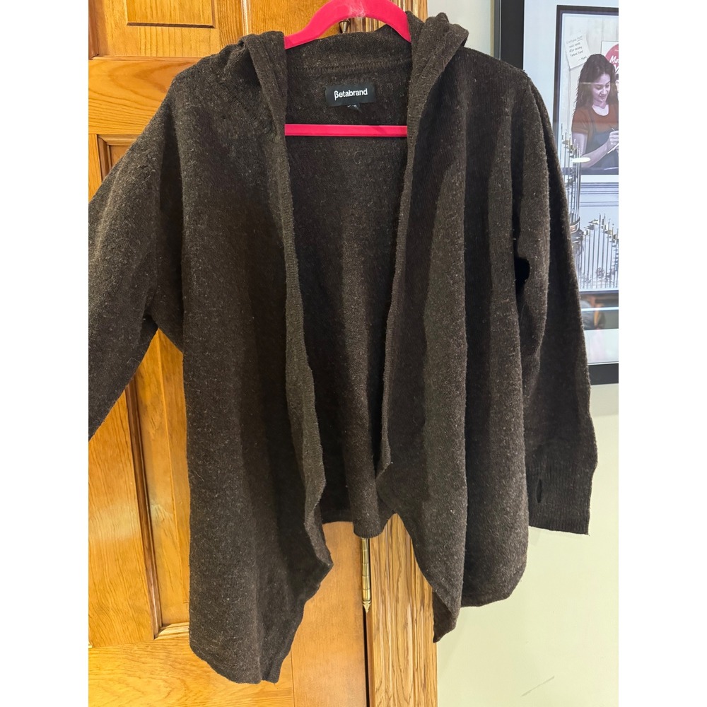 Betabrand XL Brown Hooded Cardigan Open Front Knit Cozy Lightweight Sweater - Picture 4 of 9